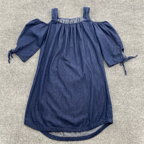 Max Jeans Dresses & Skirts - Max Jeans Denim Dress Womens‎ Medium Blue Cold Shoulder Tie Sleeve Boho Casual